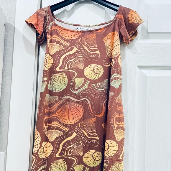 NWOT Fighting Eel Brown Shell Off the Shoulder Dress sz XS NEW - Picture 1 of 3